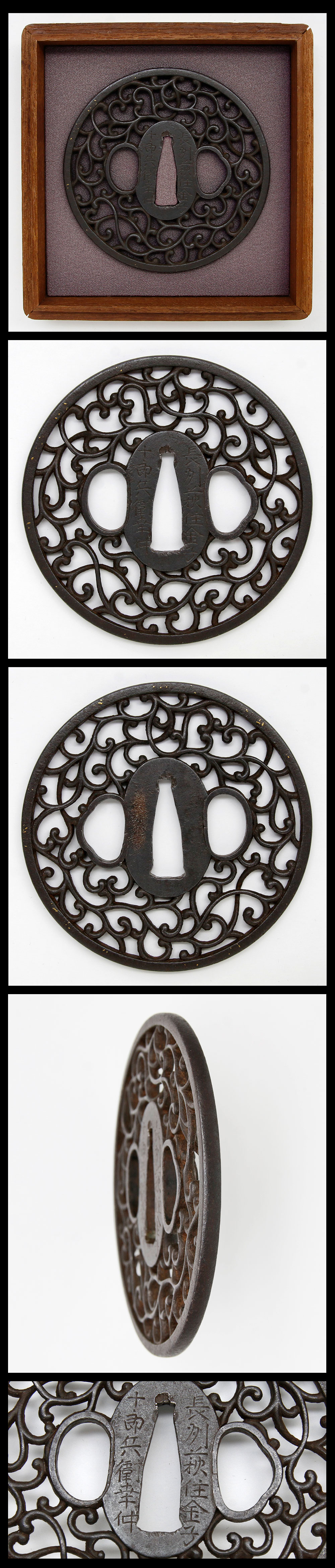 鍔 鐔 武具 骨董 刀装具 江戸時代【美濃 銅魚々子地 萩図鍔】(鍔箱付き) 鍔 鐔 武具 骨董 刀装具 江戸時代【美濃 銅魚々子地 萩図鍔】(鍔