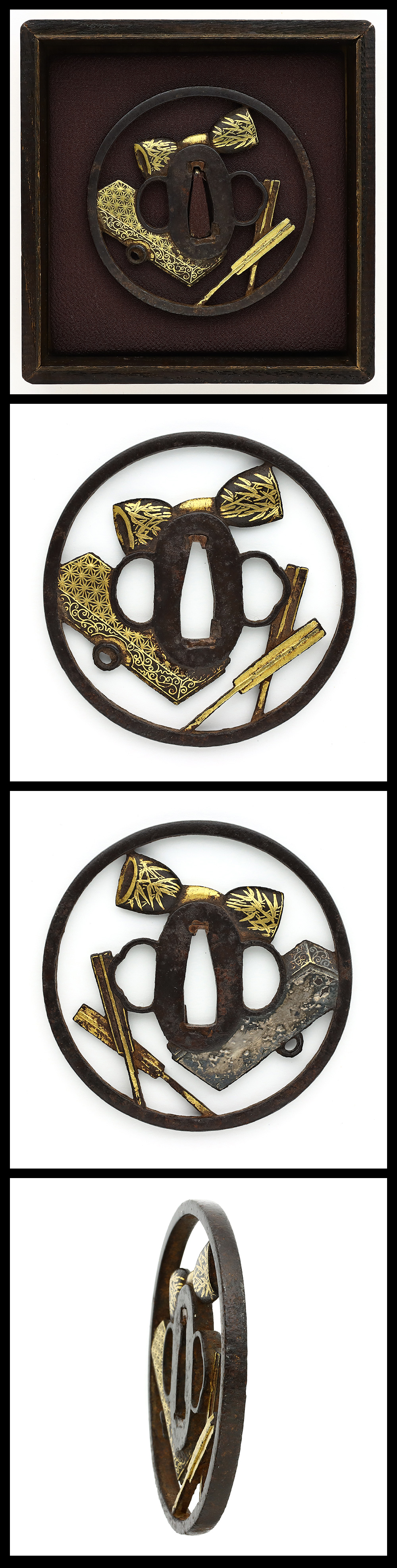 大鍔　鉄地丸型　在銘　会津住正阿弥 鉄地丸形百足図鍔 会津正阿弥 | 松風刀装店 antiques matsukaze