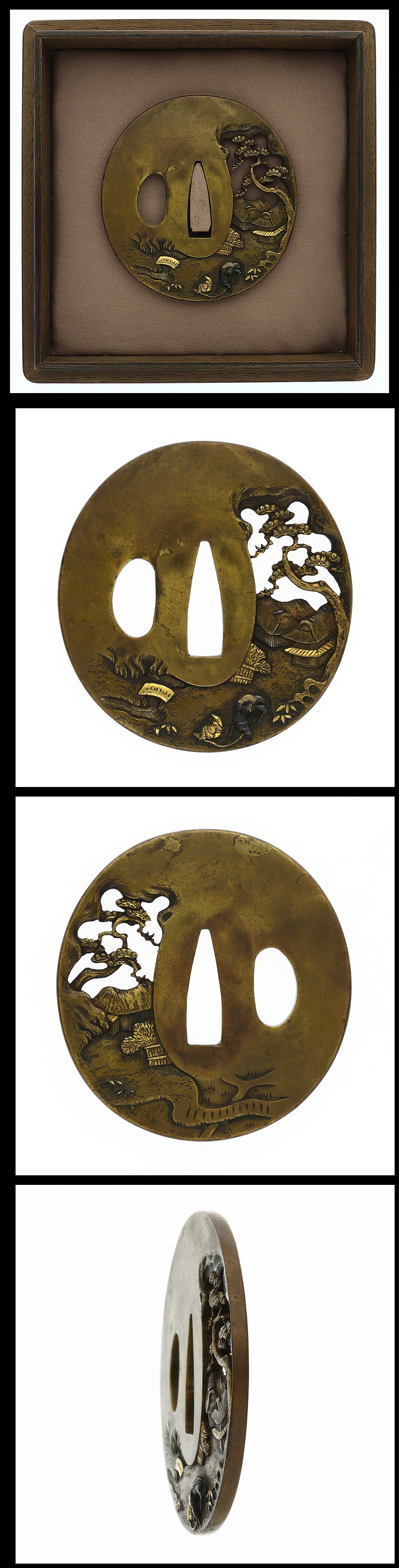 優品 大型鉄鍔 新-247 丸形 甲冑師鍔 丁子透図 音色良 （鍔 甲冑師 輪 