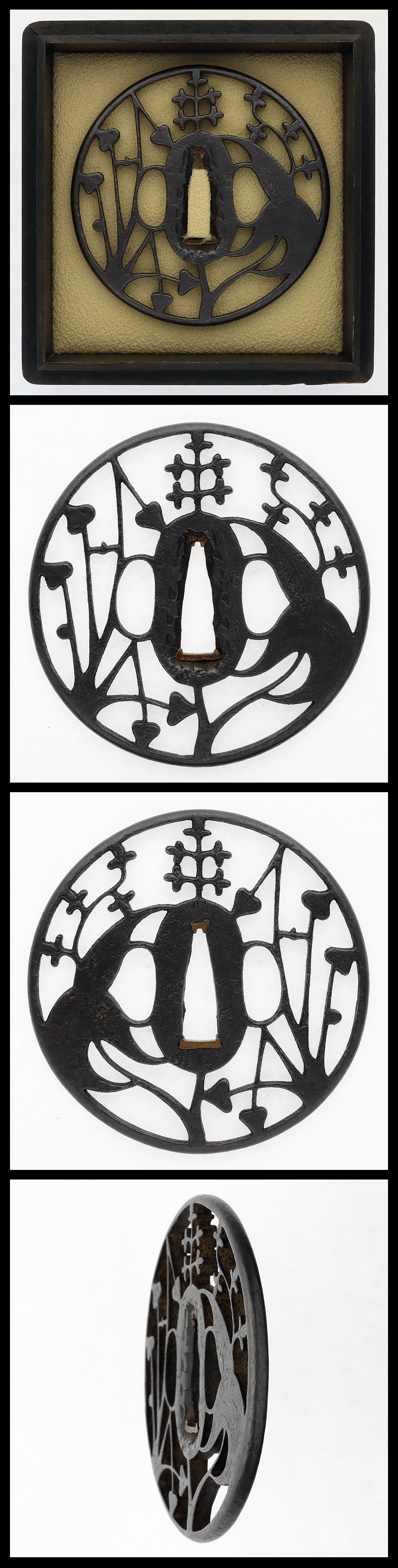 無銘 鉄地定規図透かし図鐔 拵 日本刀 刀装具 骨董 古美術 江戸時代 無銘 鉄地透かし鐔 茗荷図 鍔 拵 日本刀 刀装具 骨董 古美術 江戸時代